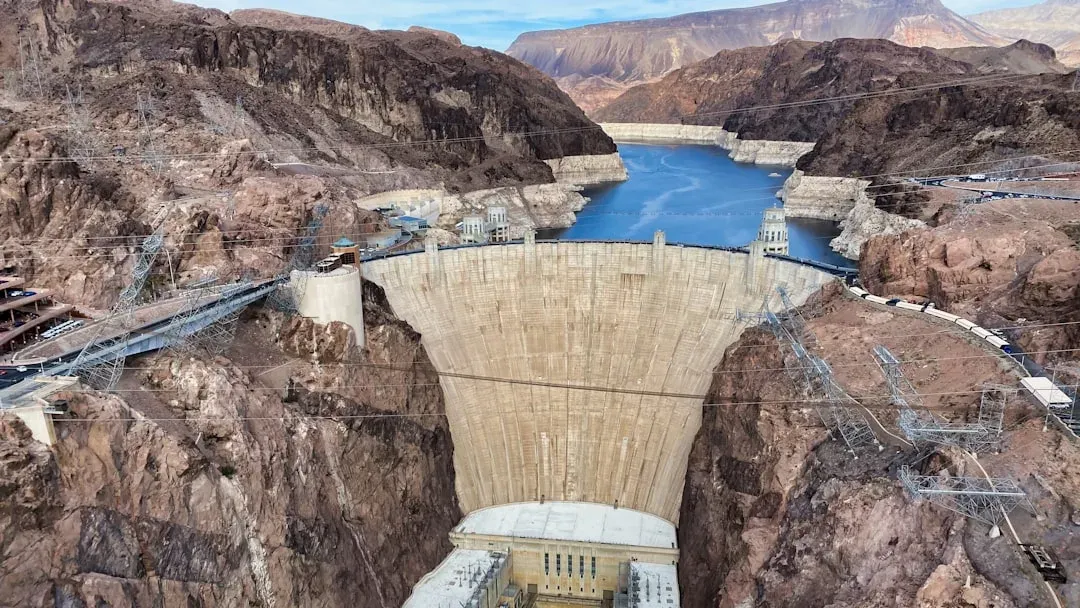 Hoover Dam control room with historic machinery and industrial equipment
